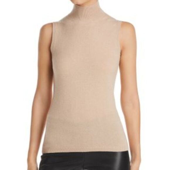 C by Bloomingdale's Sleeveless Mock Neck Cashmere Sweater in Honey Large NWT - Picture 1 of 1